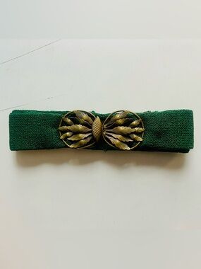 Vintage 30s/40s Knit Green Belt with Antique Brass Art Nouveau Buckle